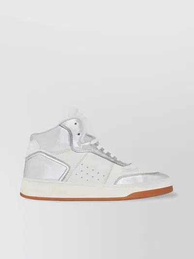 Saint Laurent Leather Perforated High-top Trainers In Metallic