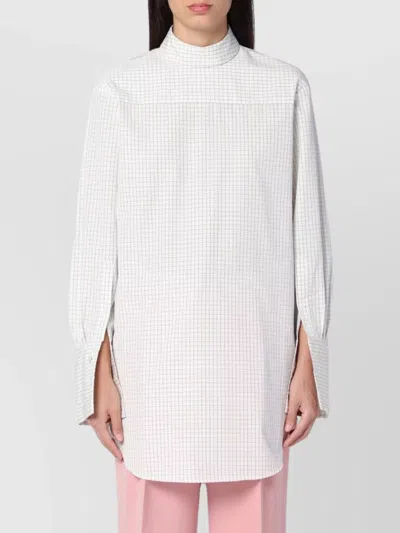 Dries Van Noten White Checked Popeline Turtleneck Shirt In White