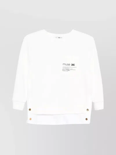 Elisabetta Franchi Fleece Top With Details In Poplin Fabric In White