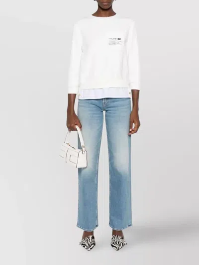 Elisabetta Franchi Fleece Top With Details In Poplin Fabric In White