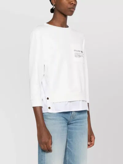 Elisabetta Franchi Fleece Top With Details In Poplin Fabric In White