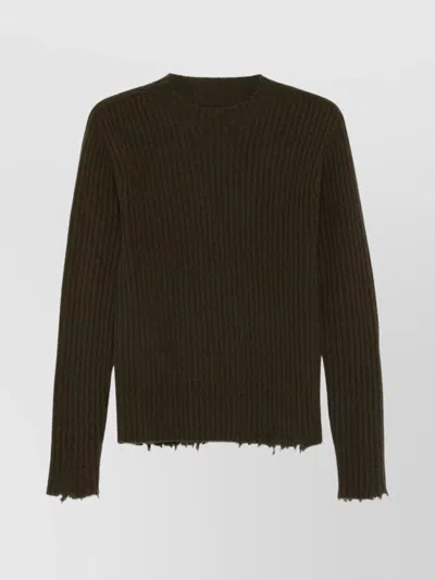 Uma Wang Ribbed Crewneck Knitwear Frayed Edges In Brown