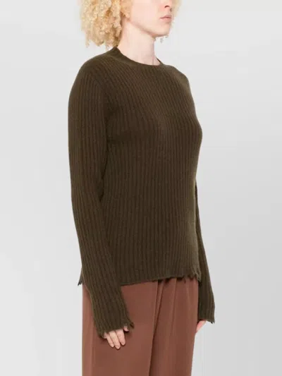 Uma Wang Ribbed Crewneck Knitwear Frayed Edges In Brown