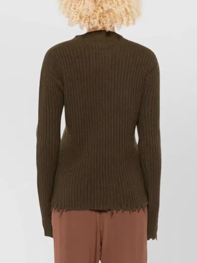Uma Wang Ribbed Crewneck Knitwear Frayed Edges In Brown