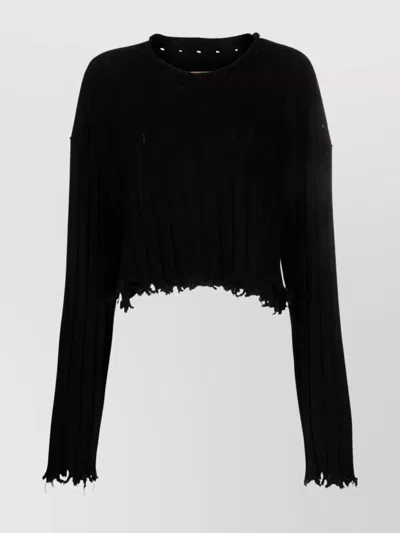 Uma Wang Cropped Ribbed Knitwear Top With Long Sleeves In Black