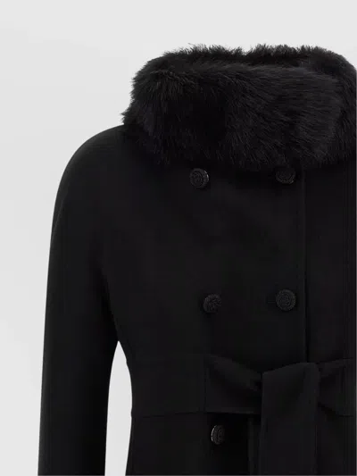 Valentino Garavani Double-breasted Virgin Wool And Cashmere Coat With Shearling Inserts In Black