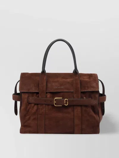 Marc Jacobs Buckle Double Handle Structured Suede Top In Brown