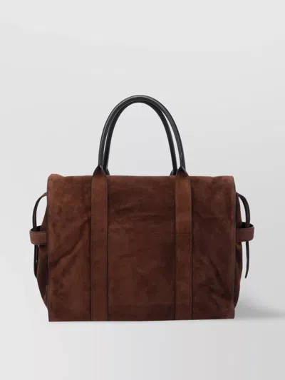 Marc Jacobs Buckle Double Handle Structured Suede Top In Brown