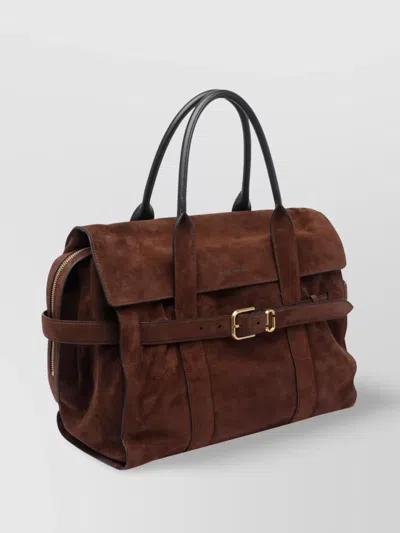 Marc Jacobs Buckle Double Handle Structured Suede Top In Brown