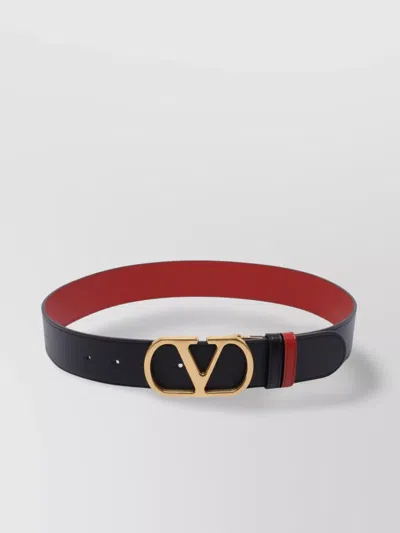 Valentino Adjustable Two-tone Reversible Belt With Gold-tone Buckle In Black
