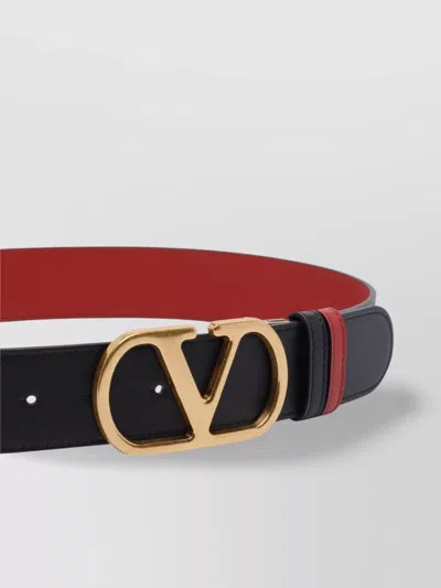 Valentino Adjustable Two-tone Reversible Belt With Gold-tone Buckle In Black