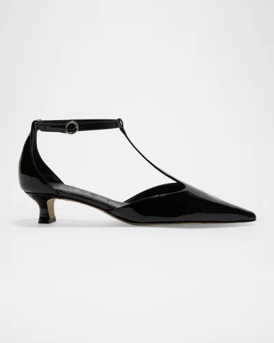 Aeyde Liz Patent Leather T-strap Pumps In Black
