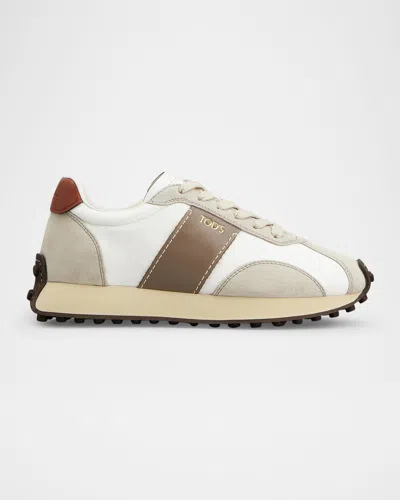 Tod's Fabric And Suede Sneakers With Contrast Panels In White