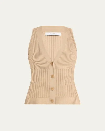 Max Mara Cotton Yarn And Viscose Crepe Gilet In Brown