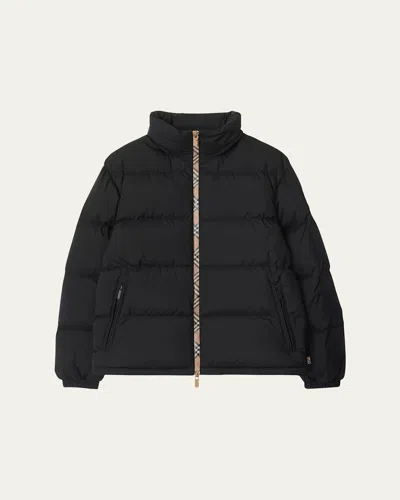 Burberry Men Snowdown Down Jacket With Checked Profile In Black