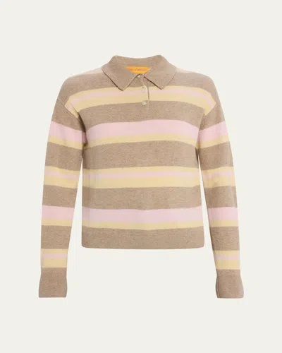 Guest In Residence Collegiate Stripe Polo With Cashmere Composition In Brown