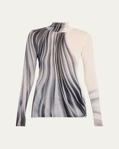 Jason Wu Collection Dancing Pleat Printed Long-sleeve Turtleneck Top In Gray