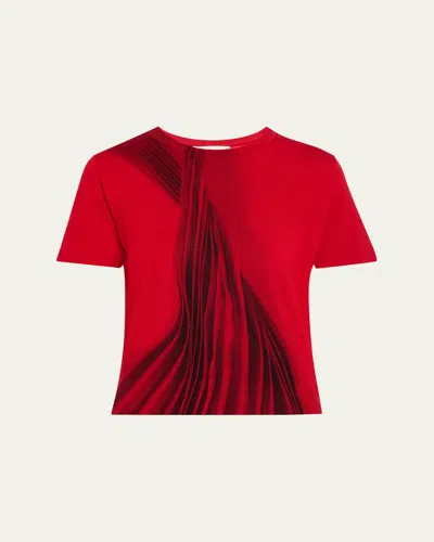 Jason Wu Collection Dancing Pleat Printed Short-sleeve Knit Top In Red