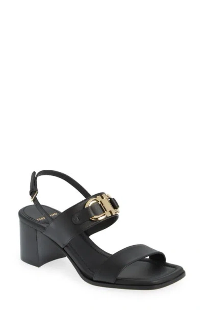 Ferragamo Sandals Block Heel Gancini Buckle In Black