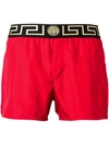 Versace 'greek Key Medusa' Swim Shorts In Red