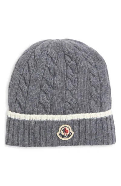 Moncler Stripe-trimmed Wool Beanie In Gray