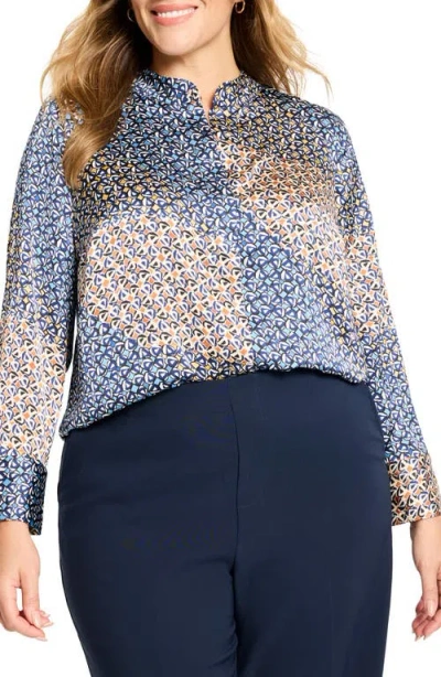 Nic + Zoe Nic+zoe Monogram Mix Button-up Top In Blue