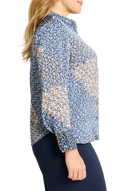 Nic + Zoe Nic+zoe Monogram Mix Button-up Top In Blue