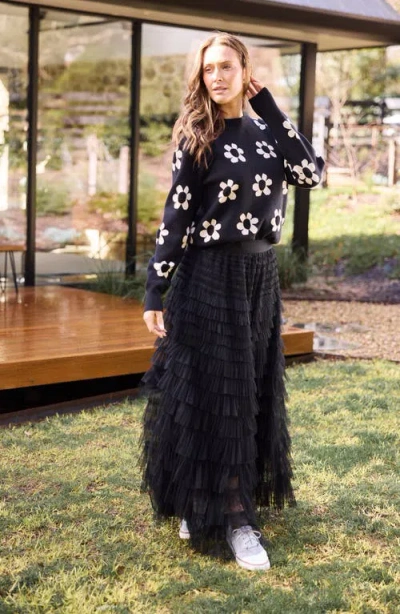 Brave + True Brave+true Flower Crewneck Sweater In Black