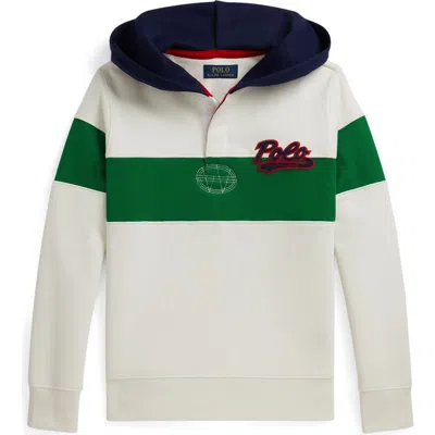 Polo Ralph Lauren Colorblocked Cotton-blend Jersey Hoodie In White