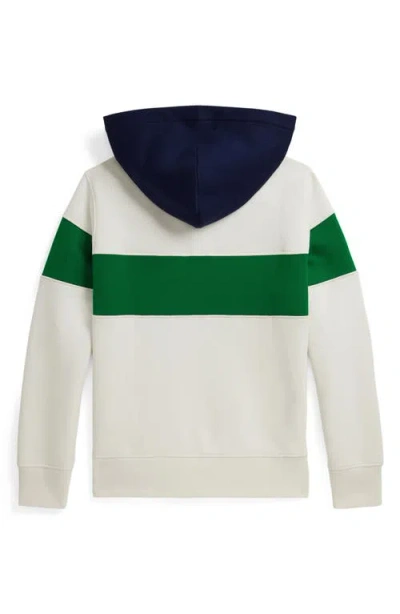 Polo Ralph Lauren Colorblocked Cotton-blend Jersey Hoodie In White