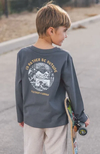 Feather 4 Arrow Kids' Outside Long Sleeve Graphic T-shirt In Gray