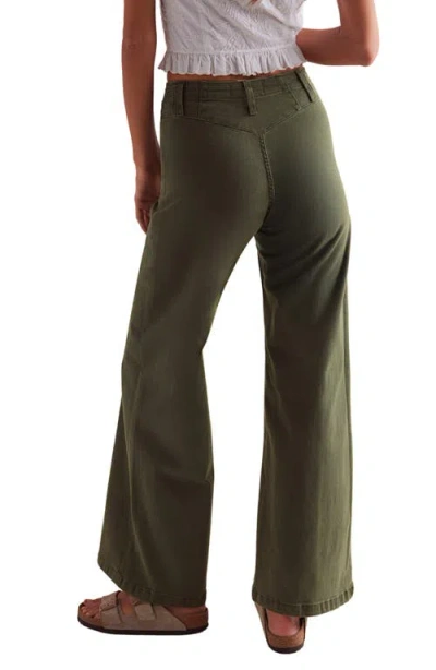 Free People Libre Front Yoke Wide Leg Jeans In Green