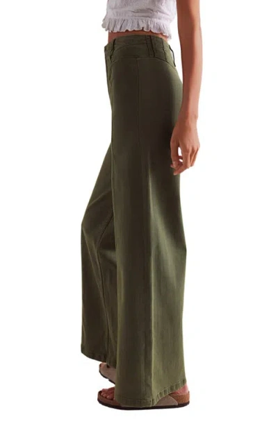 Free People Libre Front Yoke Wide Leg Jeans In Green