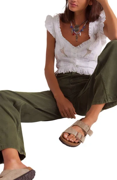 Free People Libre Front Yoke Wide Leg Jeans In Green