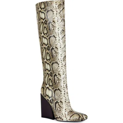 Azalea Wang Evergreen Snakeskin Embossed Knee High Boot In Silver