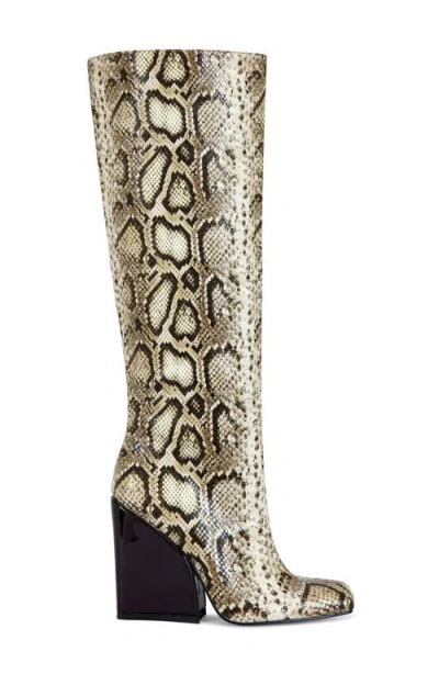 Azalea Wang Evergreen Snakeskin Embossed Knee High Boot In Silver