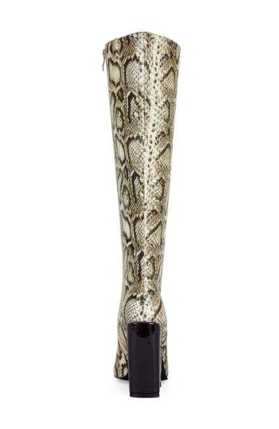 Azalea Wang Evergreen Snakeskin Embossed Knee High Boot In Silver
