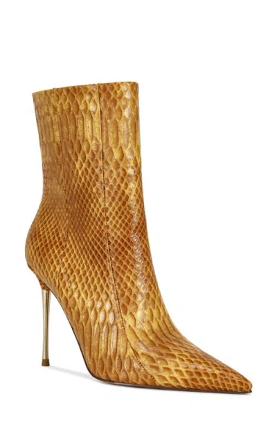 Azalea Wang Calean Snakeskin Embossed Bootie In Orange