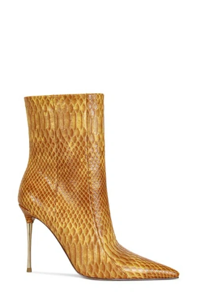 Azalea Wang Calean Snakeskin Embossed Bootie In Orange