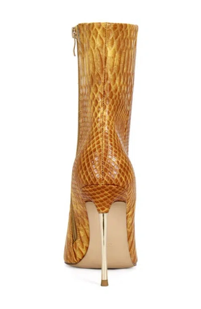 Azalea Wang Calean Snakeskin Embossed Bootie In Orange