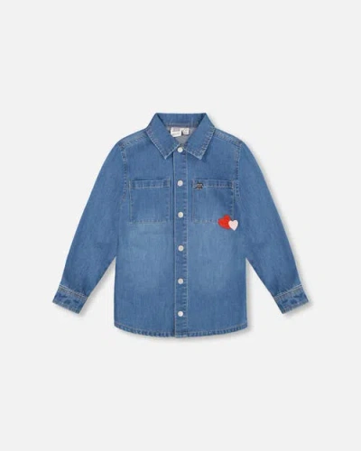 Deux Par Deux Denim Shirt With Patch Pockets And Apple Patch In Blue