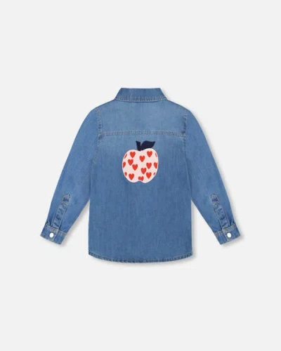 Deux Par Deux Denim Shirt With Patch Pockets And Apple Patch In Blue