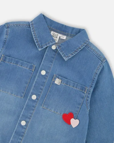 Deux Par Deux Denim Shirt With Patch Pockets And Apple Patch In Blue