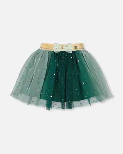 Deux Par Deux Mesh Skirt With Bow In Green