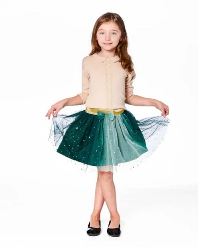 Deux Par Deux Mesh Skirt With Bow In Green