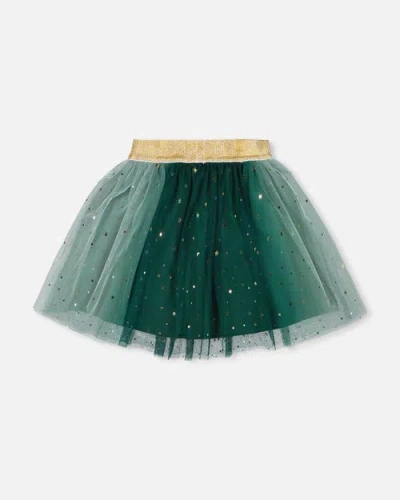 Deux Par Deux Mesh Skirt With Bow In Green