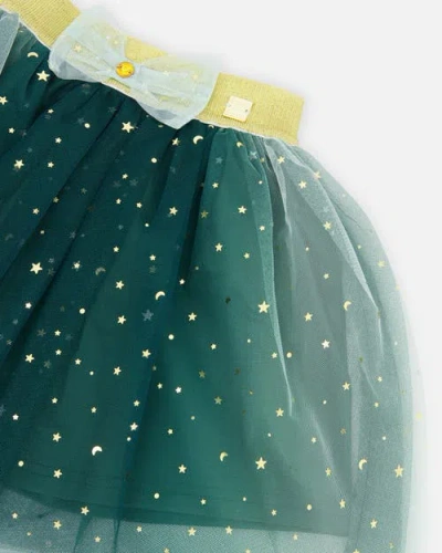 Deux Par Deux Mesh Skirt With Bow In Green