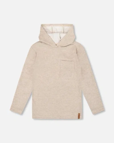 Deux Par Deux Long Sleeve Super Soft Brushed Jersey Hooded Tee Heather In Neutral