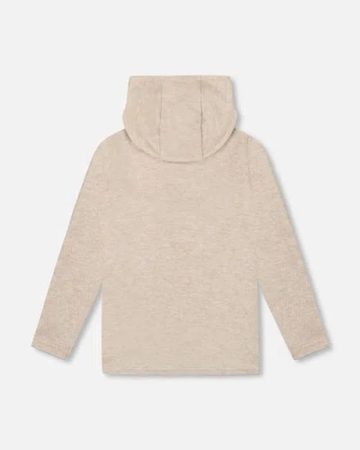 Deux Par Deux Long Sleeve Super Soft Brushed Jersey Hooded Tee Heather In Neutral