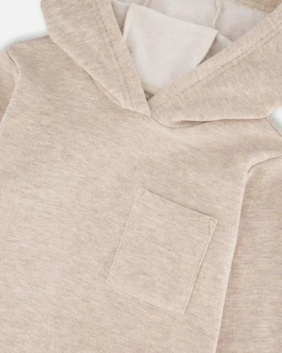 Deux Par Deux Long Sleeve Super Soft Brushed Jersey Hooded Tee Heather In Neutral
